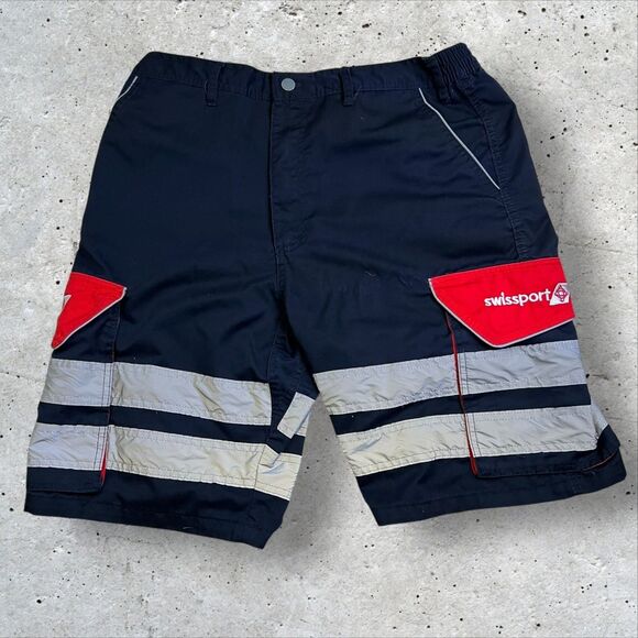 Swissport Uniform Cargo Shorts Men s Size 34 Reflective Utility Workwear Navy - Picture 1 of 9